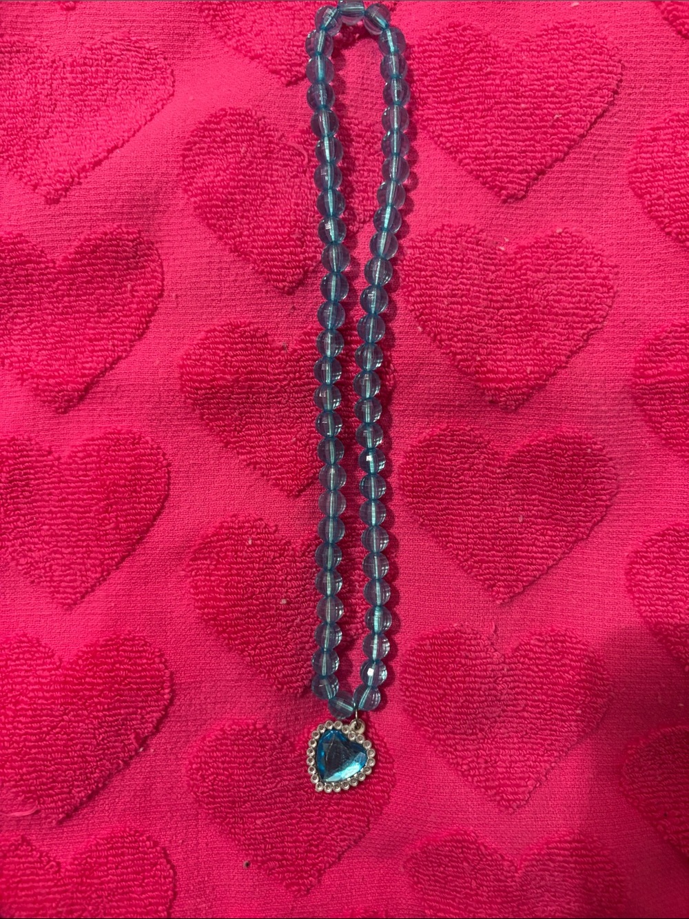Blue plastic Heart Pendant Beaded Necklace - Jewelry